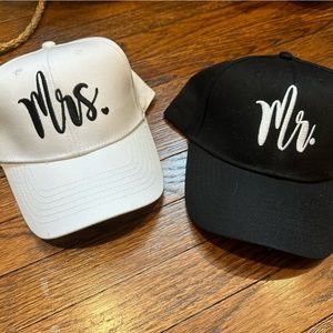 Mr. and Mrs. baseball hat sets! Will ship pairs.